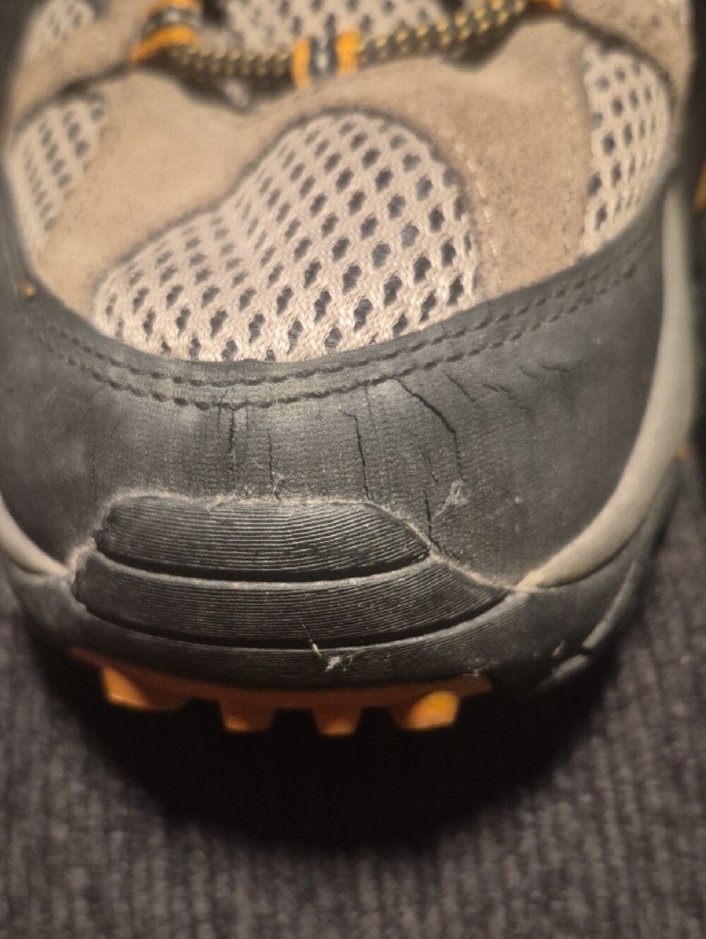 Merrell Taupe and Black Hiking Boots with Yellow Accents - Picture 5 of 9